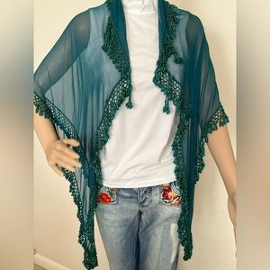 Teal color Shawl - Intricate bead Embellishment